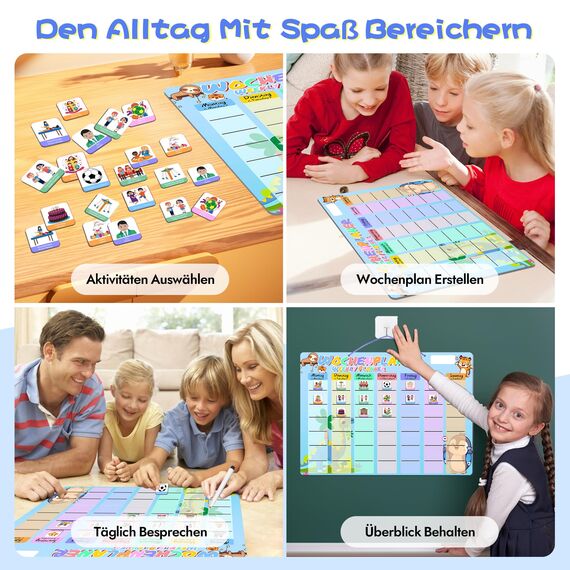 Prelisee Wochenplaner Kinder Tagesplaner Kinder Routine Planer 42×30cm Montessori Magnettafel mit 300 Magnete, 1 Stift Abwischbar & Kordel, Kann Als Essensplaner Woche,To Do Liste,Haushaltsplaner