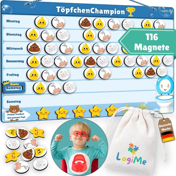 ????????????????????????® Töpfchentraining inkl. 116 MAGNETE - Pipi und Kacka Belohnungssystem für Kinder - Kalender fürs Töpfchen Training - Toilettentraining magnetisch Klo - Toilettentrainer Toilette Kleinkind