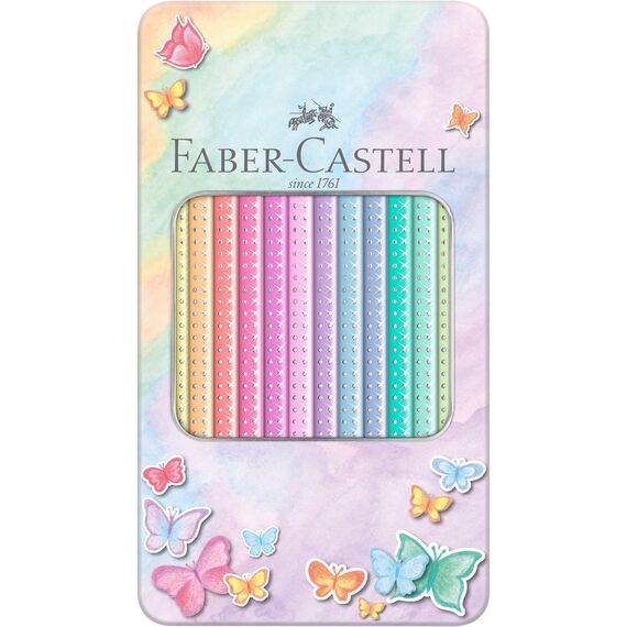 Faber-Castell 201910 - Buntstifte Set Sparkle Pastell 12-teilig, im Metalletui, dreikant, bruchsicher