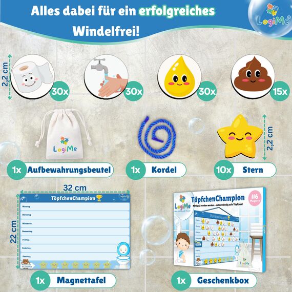 ????????????????????????® Töpfchentraining inkl. 116 MAGNETE - Pipi und Kacka Belohnungssystem für Kinder - Kalender fürs Töpfchen Training - Toilettentraining magnetisch Klo - Toilettentrainer Toilette Kleinkind