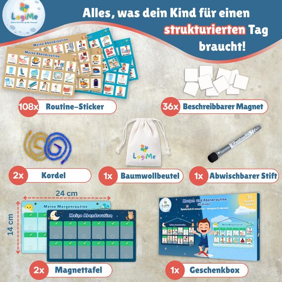 ????????????????????????® Morgenroutine und Abendroutine [inkl. 108 Routinen] Kinder Plan Magnetisch – Montessori Tagesplaner - Routine Planer für Morgen & Abend – Routineplaner – Routinchen Tagesplan zum Klappen