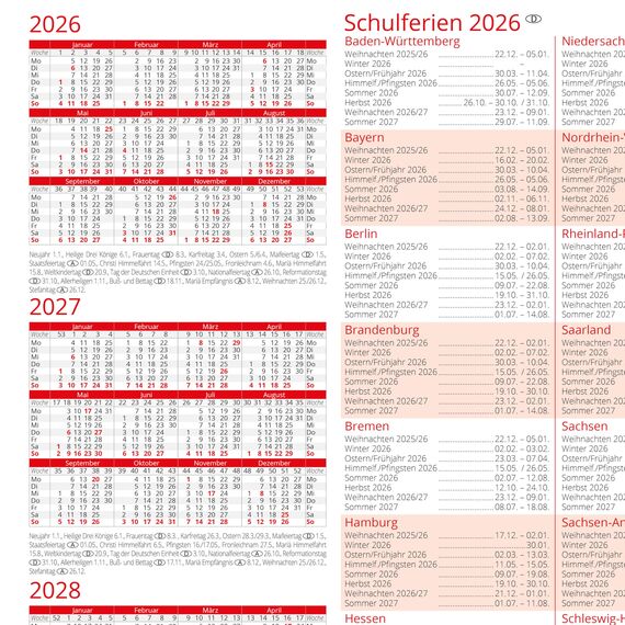 Zimmerbelegungskalender 2026 Zimmerbelegungsplan Belegungskalender 2026 Ferienwohnung Belegungsplan für Vermieter Hotels und Pensionen mit Ferienterminen Deutschland und Österreich in Rot