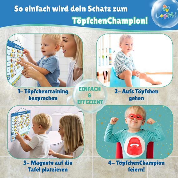 ????????????????????????® Töpfchentraining inkl. 116 MAGNETE - Pipi und Kacka Belohnungssystem für Kinder - Kalender fürs Töpfchen Training - Toilettentraining magnetisch Klo - Toilettentrainer Toilette Kleinkind