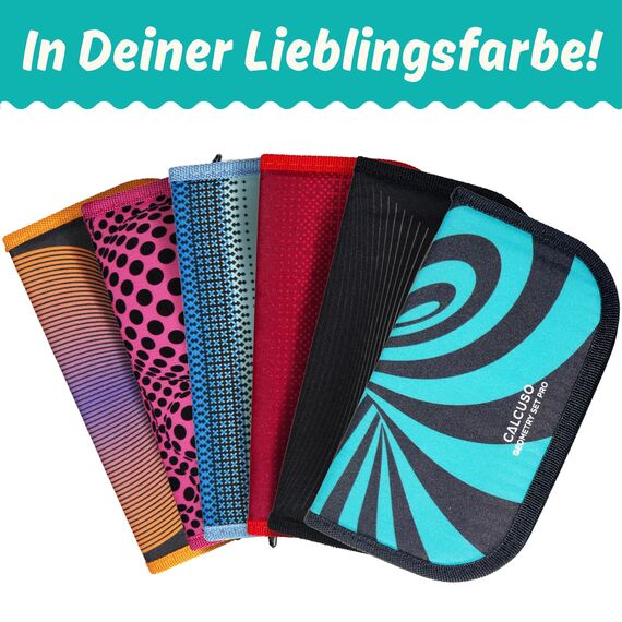 CALCUSO GEOMETRIE SET PRO in türkiser Federmappe/Federmäppchen mit Zirkel und Geodreieck - Praktisches Mäppchen für Schule, Uni, Büro und Zeichnungen - Ideal als Geometrie-Set für die Schule