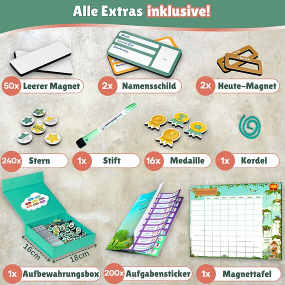 ????????????????????????® Belohnungstafel für Kinder [200 AUFGABEN] - XL Aufgabenplaner magnetisch - Montessori Belohnungssystem - Wochenplaner ab 3 4 5 6 7 8 Jahre - Sternchenplan ADHS Magnettafel (Abenteurer)