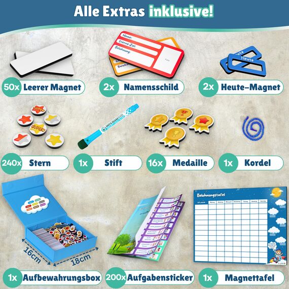 ????????????????????????® Belohnungstafel für Kinder [200 AUFGABEN] - XL Aufgabenplaner magnetisch - Montessori Belohnungssystem - Wochenplaner ab 3 4 5 6 7 8 Jahre - Sternchenplan ADHS Magnettafel (Astronaut)
