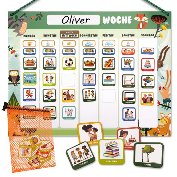 Wochenplaner Kinder - Montessori Magnettafel inkl. 200 Magnete - Komplett beschreib- und abwischbar - Förderung der Selbstständigkeit