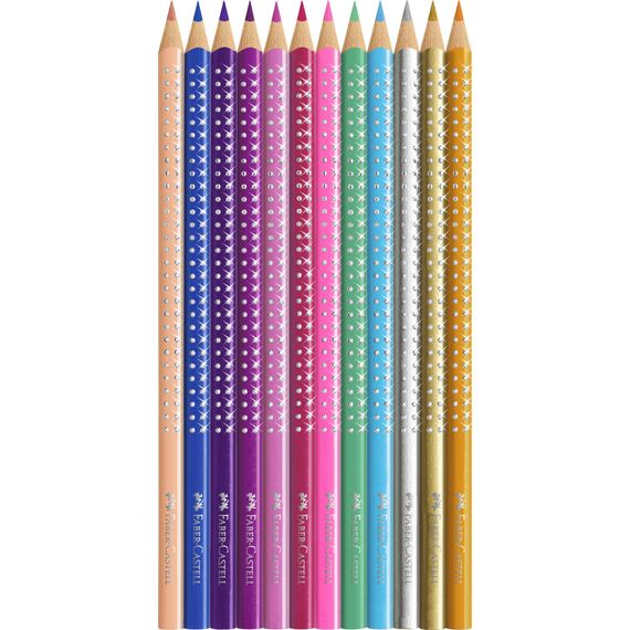 Faber-Castell 201737 - Buntstifte Set Sparkle 12-teilig, im Metalletui, dreikant, bruchsicher