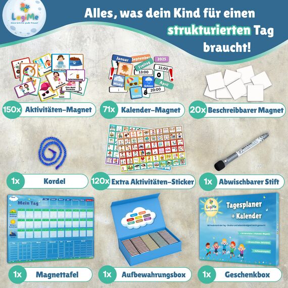 ????????????????????????® Tagesplaner mit Kalender [241 MAGNETE] - Montessori Routine Planer Kinder - Kinderkalender & Tagesplan magnetisch - Aufgabentafel Aufgabenplaner Routineplaner - Tagesablauf Routinen Plan