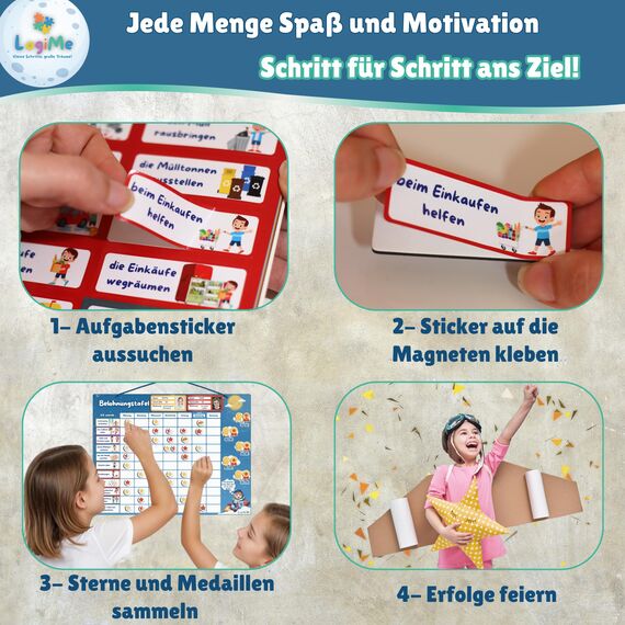 ????????????????????????® Belohnungstafel für Kinder [200 AUFGABEN] - XL Aufgabenplaner magnetisch - Montessori Belohnungssystem - Wochenplaner ab 3 4 5 6 7 8 Jahre - Sternchenplan ADHS Magnettafel (Astronaut)