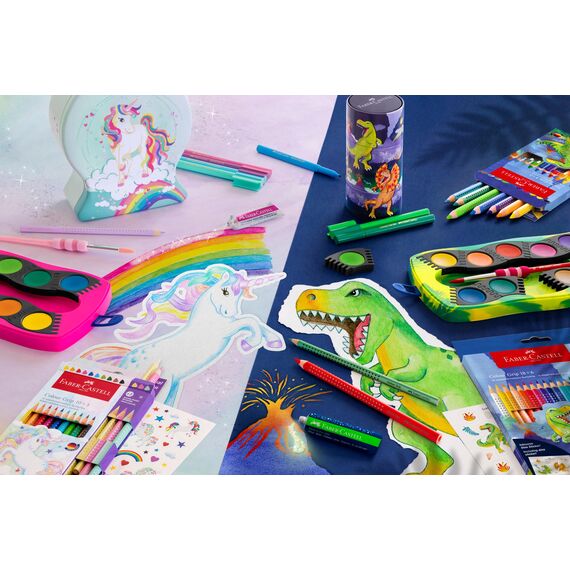 Faber-Castell 155546 - Filzstifte Set Connector Dino, 20er Metallbox, auswaschbar, Malset für Kinder