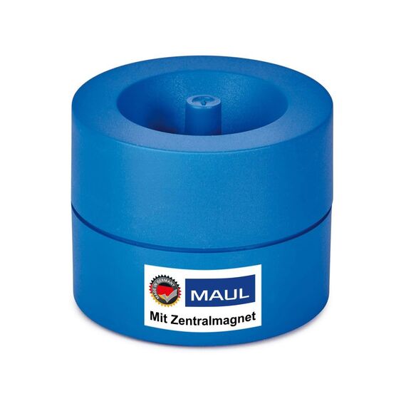 MAUL Klammernspender MAULpro Eco Ø 7,3 x 6 cm | Schreibtisch Organizer aus über 85% recyceltem Kunststoff | Schreibtisch Zubehör mit Magnet für Büroklammern | Inklusive 15 Klammern | Blau