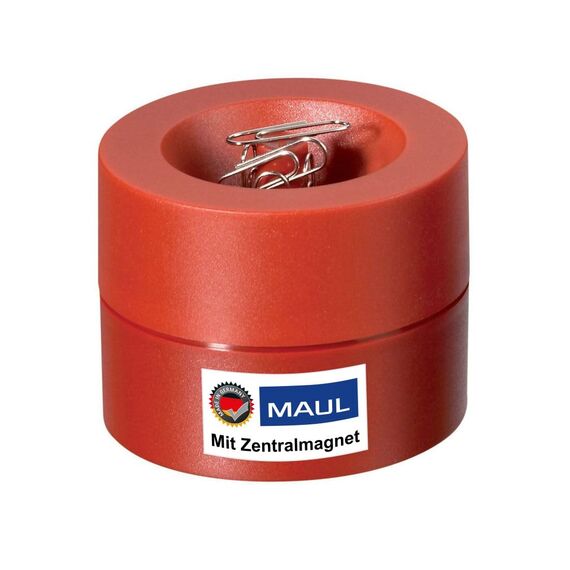 MAUL Klammernspender MAULpro | Ø7,3x6cm | Schreibtisch Organizer für Büroklammern | Schreibtisch Zubehör mit Magnet für Büro | Inklusive 15 Klammern | Stilvoller Büroklammernspender | Rot