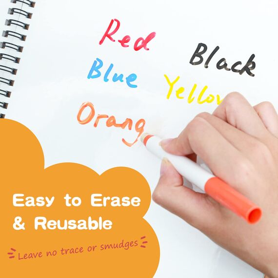 NEWYES Kinder Whiteboard Set Wiederverwendbares trocken löschbares Zeichenbuch mit 10 Markern, 3 4 5 6 7 8 Jahre alt Jungen & Mädchen Lernspielzeug löschbares Kritzelebuch zum Zeichnen, Kritzeln