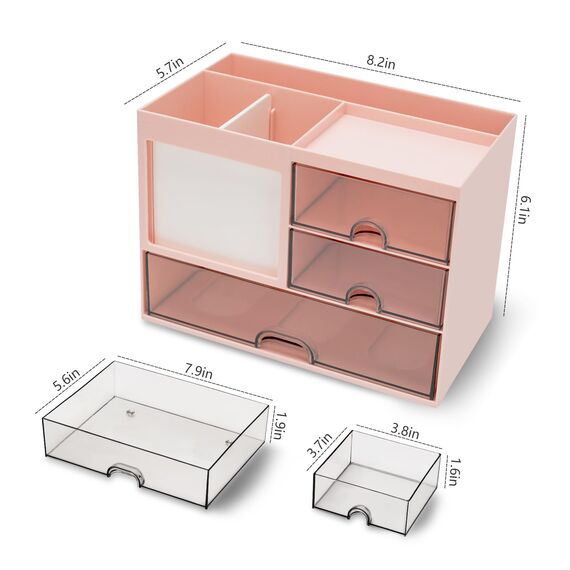 RISEMART Schreibtisch-Organizer mit 3 Schubladen, multifunktionaler Stifthalter, Schreibtisch-Organizer und Aufbewahrung mit 5 Fächern für Büro, Zuhause-Rosa