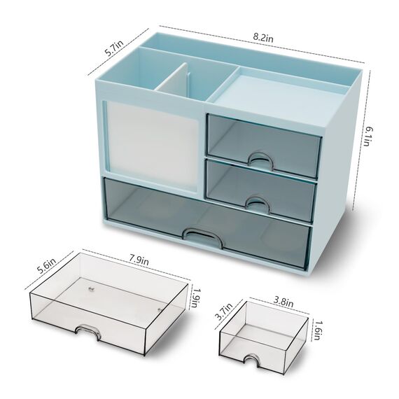 RISEMART Schreibtisch-Organizer mit 3 Schubladen und multifunktionaler Stifthalter, 5-Fach-Aufbewahrung für Büro und Zuhause, Blau