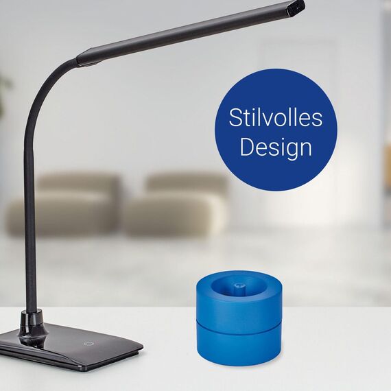 MAUL Klammernspender MAULpro Eco Ø 7,3 x 6 cm | Schreibtisch Organizer aus über 85% recyceltem Kunststoff | Schreibtisch Zubehör mit Magnet für Büroklammern | Inklusive 15 Klammern | Blau