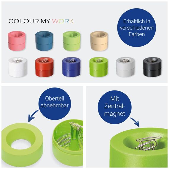 MAUL Klammernspender MAULpro | Schreibtisch Organizer zur Aufbewahrung von Büroklammern | magnetischer Ordnungshelfer für Büro, zu Hause und Arbeitszimmer | inklusive 15 Klammern | Grün