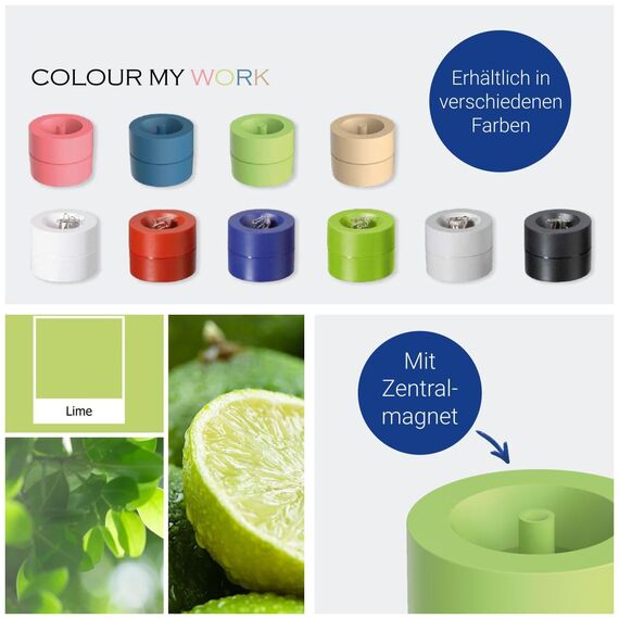 MAUL Klammernspender MAULpro | Schreibtisch Organizer zur Aufbewahrung von Büroklammern | magnetischer Ordnungshelfer für Büro, zu Hause und Arbeitszimmer | inklusive 15 Klammern | Lime