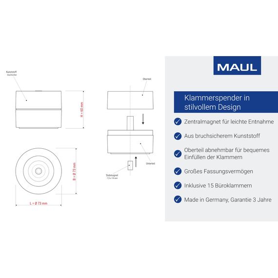 MAUL Klammernspender MAULpro | Schreibtisch Organizer zur Aufbewahrung von Büroklammern | magnetischer Ordnungshelfer für Büro, zu Hause und Arbeitszimmer | inklusive 15 Klammern | Grün