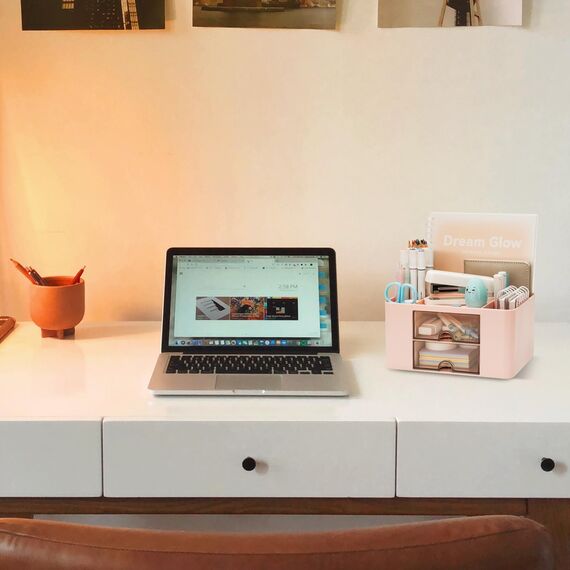 RISEMART Schreibtischorganisator mit 2 Schubladen, multifunktionaler Stifthalter für den Schreibtisch, Schreibtischorganisatoren und Aufbewahrung mit 5 Fächern, Desktop-Organizer für Büro