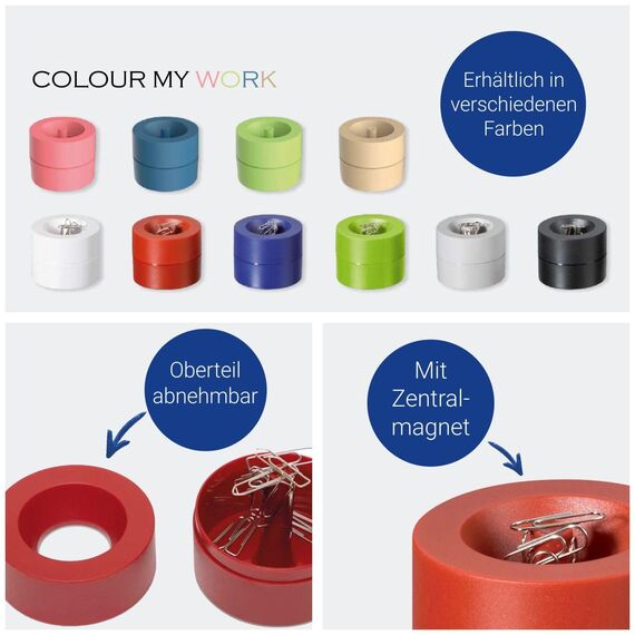 MAUL Klammernspender MAULpro | Ø7,3x6cm | Schreibtisch Organizer für Büroklammern | Schreibtisch Zubehör mit Magnet für Büro | Inklusive 15 Klammern | Stilvoller Büroklammernspender | Rot