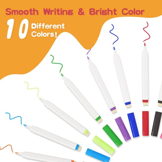 NEWYES Kinder Whiteboard Set Wiederverwendbares trocken löschbares Zeichenbuch mit 10 Markern, 3 4 5 6 7 8 Jahre alt Jungen & Mädchen Lernspielzeug löschbares Kritzelebuch zum Zeichnen, Kritzeln