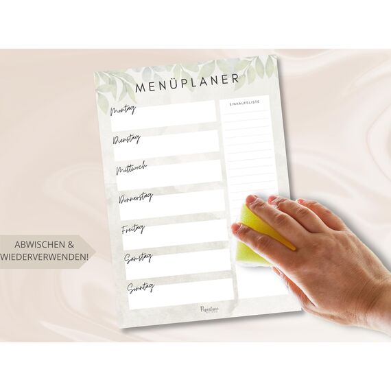 Magnetischer Menü Planer mit Einkaufsliste für Familien DIN A4 abwischbarer wiederverwendbarer Wochenplaner Meal Planning und Meal Prepping Speiseplan Kühlschrank (Eukalyptus (magnetisch inkl. Stift))