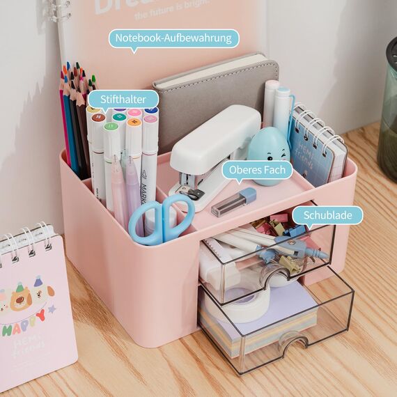 RISEMART Schreibtischorganisator mit 2 Schubladen, multifunktionaler Stifthalter für den Schreibtisch, Schreibtischorganisatoren und Aufbewahrung mit 5 Fächern, Desktop-Organizer für Büro