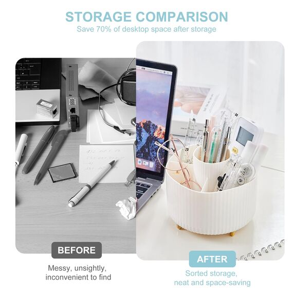 Cayxenful Drehbar Schreibtisch Organizer Kinder, 360° Rotierende Große Kapazitätstifte Schreibtisch Stiftehalter mit 5 Fächern, Aesthetic Schreibwaren Stifte Organizer für Büro, Schule, Zuhause (Weiß)