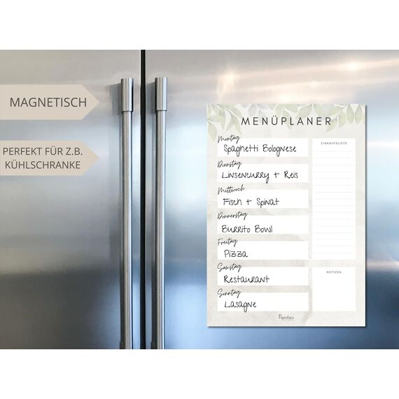Magnetischer Menü Planer mit Einkaufsliste für Familien DIN A4 abwischbarer wiederverwendbarer Wochenplaner Meal Planning und Meal Prepping Speiseplan Kühlschrank (Eukalyptus (magnetisch inkl. Stift))