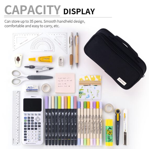 EASTHILL große Kapazität Federmäppchen Pen Pouch Organizer Canvas Bleistift Tasche mit Griff Schulbedarf für Mädchen-Schwarz