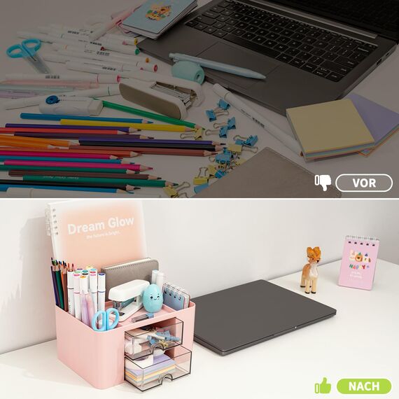 RISEMART Schreibtischorganisator mit 2 Schubladen, multifunktionaler Stifthalter für den Schreibtisch, Schreibtischorganisatoren und Aufbewahrung mit 5 Fächern, Desktop-Organizer für Büro
