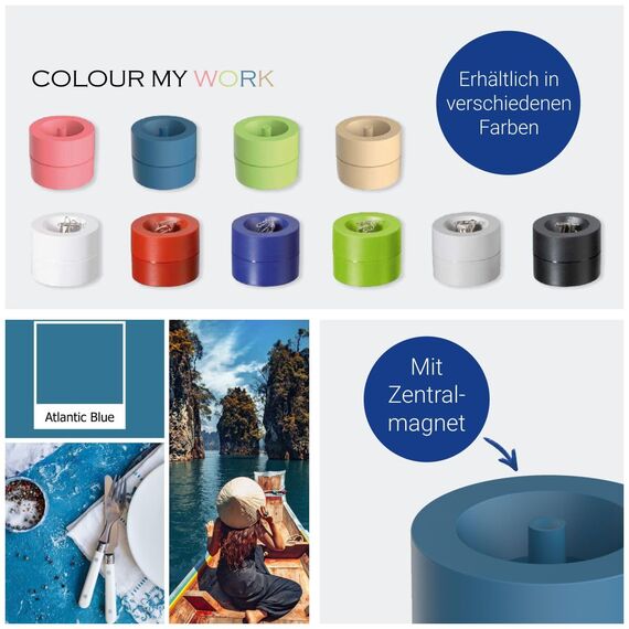 MAUL Klammernspender MAULpro | Schreibtisch Organizer zur Aufbewahrung von Büroklammern | magnetischer Ordnungshelfer für Büro, zu Hause und Arbeitszimmer | inklusive 15 Klammern | Atlantic Blue