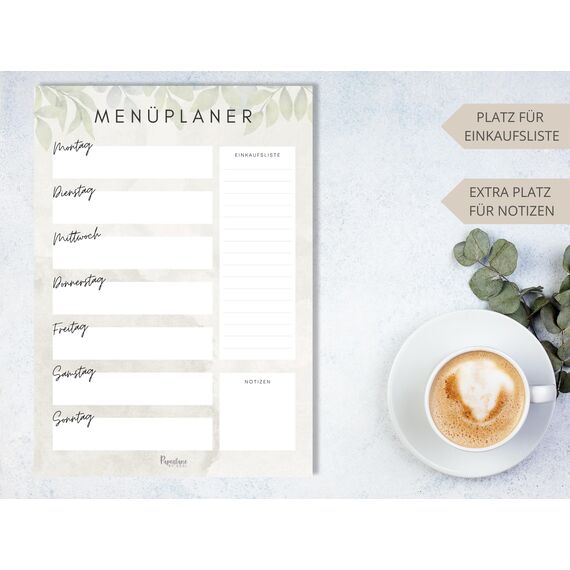 Magnetischer Menü Planer mit Einkaufsliste für Familien DIN A4 abwischbarer wiederverwendbarer Wochenplaner Meal Planning und Meal Prepping Speiseplan Kühlschrank (Eukalyptus (magnetisch inkl. Stift))