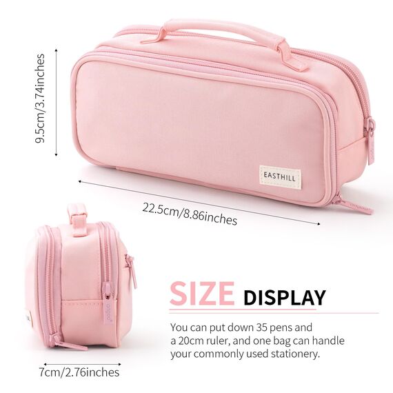 EASTHILL große Kapazität Federmäppchen Pen Pouch Organizer Canvas Bleistift Tasche mit Griff Schulbedarf für Mädchen-Rosa