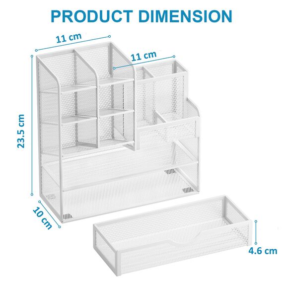 Marbrasse Netz Schreibtisch-Organizer,Multifunktionaler Stiftehalter mit Schublade,Aufbewahrung Regal für Schul Heim Büro Bedarf (Weiß)