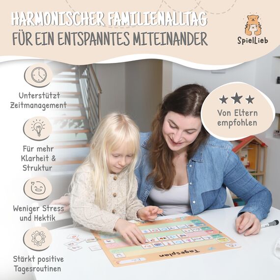 SpielLieb® Montessori Tagesplaner Kinder Routine – Magnettafel inkl. 166 Magneten, beschreib- & abwischbar Tagesplan Kinder ideale Lernhilfe für Routinen & Struktur Routine Planer Kinder