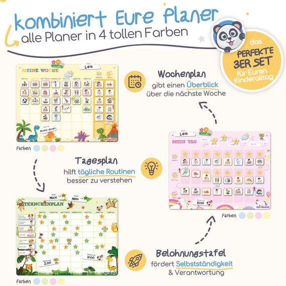 PANDABANDE® Montessori Tagesplaner Kinder Routine [Belohnung, Wetter, 208 Magnete] - Tagesablauf Plan für Morgenroutine & Abendroutine - Idealer Tagesplan Magnetisch, Routineplaner Kind (Piraten)