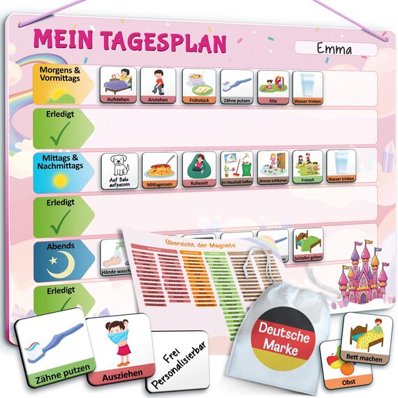 LIKARTO Routine Planer Kinder - Montessori Aufgabenplaner & Magnettafel - Für mehr Struktur im Alltag - individuell anpassbar - Pink