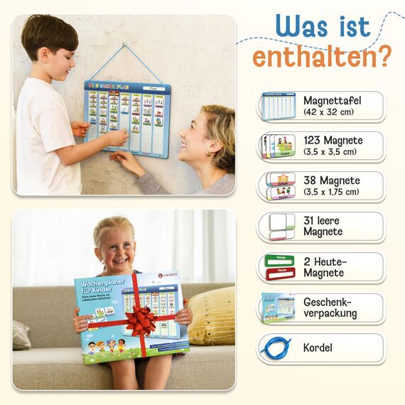 LIKARTO Wochenplaner Kinder - Montessori Aufgabenplaner & Magnettafel - Für mehr Struktur im Alltag - individuell anpassbar - Klassisch