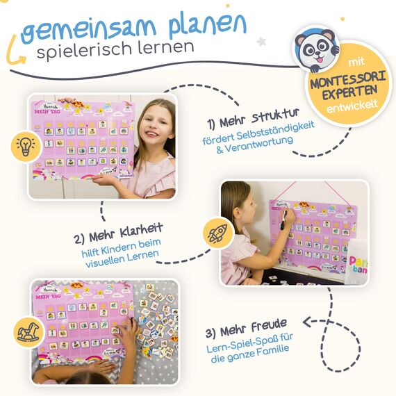 PANDABANDE® Montessori Tagesplaner Kinder Routine [Belohnung, Wetter, 208 Magnete] - Tagesablauf Plan für Morgenroutine & Abendroutine - Idealer Tagesplan Magnetisch, Routineplaner Kind (Piraten)