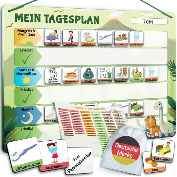 LIKARTO Routine Planer Kinder - Montessori Aufgabenplaner & Magnettafel - Für mehr Struktur im Alltag - individuell anpassbar - Grün