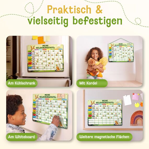 LIKARTO Belohnungstafel Kinder - Montessori Aufgabenplaner & Magnettafel - Für mehr Struktur im Alltag - individuell anpassbar - Grün