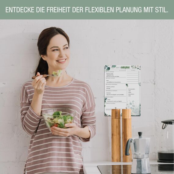 TOBJA Essensplaner Woche abwischbar - Haftet auf allen Oberflächen, wieder ablösbar, Eukalyptus Design für den perfekten Wochenüberblick! | Wiederverwendbarer Menüplaner & Wochenplaner (ohne Stift)