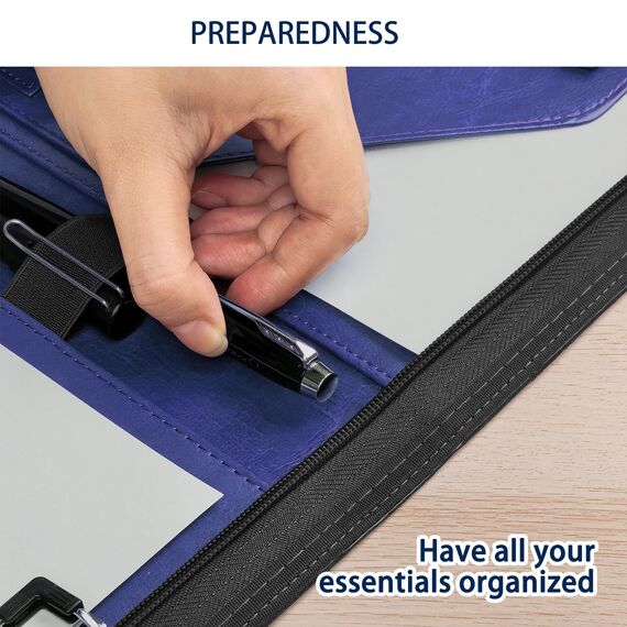 NEWYES Dokumentenmappe A4, Wasserabweisend mit Reißverschluss &Klemmbrett, Kunstleder Mappe Ideal für Geschäftsreisen, Lehrer als Herrengeschenk oder für den Büroalltag – Dunkelblau