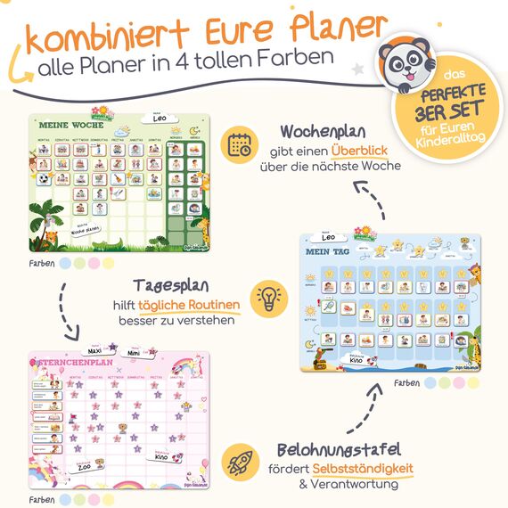 PANDABANDE® Belohnungstafel Kinder [100 Aufgaben, 200 Sterne, 1-2 Kinder] - Belohnungssystem für mehr Verantwortung - Idealer Aufgabenplaner Magnetisch, Wochenplaner Kind, Routine Planer (Dinosaurier)