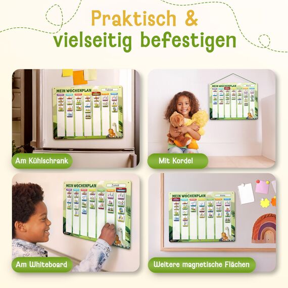 LIKARTO Wochenplaner Kinder - Montessori Aufgabenplaner & Magnettafel - Für mehr Struktur im Alltag - individuell anpassbar - Grün