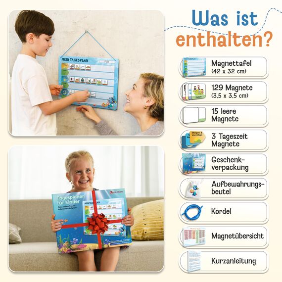 LIKARTO Routine Planer Kinder - Montessori Aufgabenplaner & Magnettafel - Für mehr Struktur im Alltag - individuell anpassbar - Blau