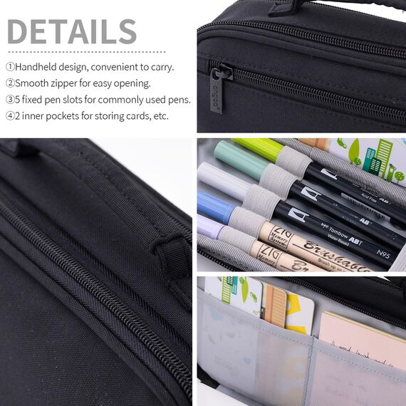 EASTHILL große Kapazität Federmäppchen Pen Pouch Organizer Canvas Bleistift Tasche mit Griff Schulbedarf für Mädchen-Schwarz